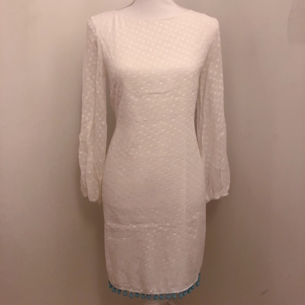 Sail to Sable Pom Pom Swiss Dot Silk Dress NWT